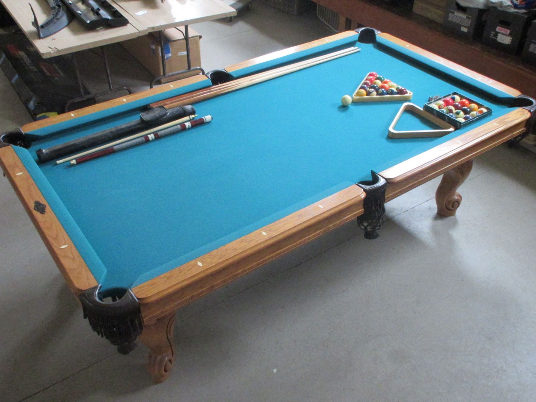 8' 2" X 4' 7" Pool Table 2 Sets of Balls 2 Racks 10 Cues 1 Bridge