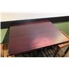 Image 2 : Square Wood Top Pedestal Table (24x30x42H) & 2 Wooden Slatted Stools (16x16x30H)