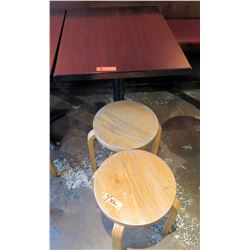 Rectangle Wood Top Pedestal Table (24x30x30H) & 2 Round Wooden Stools
