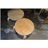 Image 2 : Rectangle Wood Top Pedestal Table (24x30x30H) & 2 Round Wooden Stools