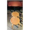 Image 1 : Rectangle Wood Top Pedestal Table (24x30x30H) & 2 Round Wooden Stools