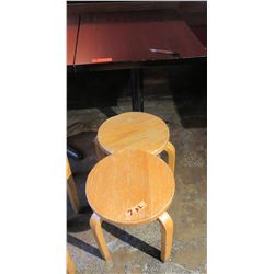Rectangle Wood Top Pedestal Table (24x30x30H) & 2 Round Wooden Stools