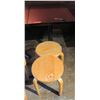 Image 1 : Rectangle Wood Top Pedestal Table (24x30x30H) & 2 Round Wooden Stools