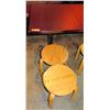 Image 1 : Rectangle Wood Top Pedestal Table (24x30x30H) & 2 Round Wooden Stools