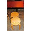 Image 1 : Rectangle Wood Top Pedestal Table (24x30x30H) & 2 Round Wooden Stools