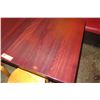 Image 3 : Rectangle Wood Top Pedestal Table (24x30x30H) & 2 Round Wooden Stools