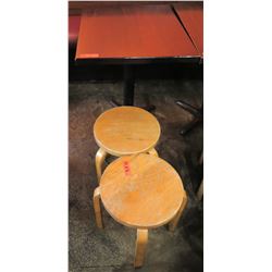 Rectangle Wood Top Pedestal Table (24x30x30H) & 2 Round Wooden Stools