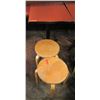 Image 1 : Rectangle Wood Top Pedestal Table (24x30x30H) & 2 Round Wooden Stools