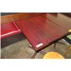 Image 2 : Rectangle Wood Top Pedestal Table (24x30x30H) & 2 Round Wooden Stools