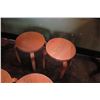 Image 2 : Rectangle Wood Top Pedestal Table (24x30x30H) & 2 Round Wooden Stools