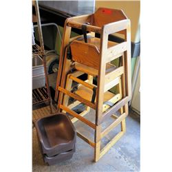 Qty 3 Wooden High Chairs & 2 Booster Seats