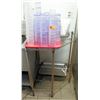 Image 1 : Corner Metal Rack w/ Misc Size Plastic Cups & Metal Pan