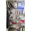 Image 1 : Wire Shelving Unit w/ Contents: Plastic & Metal Food Containers, Utensils, Mixing Bowls, etc