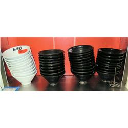 Multiple Black & White Ceramic Saimin Bowls w/ Agu Logo