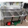 Image 1 : Commercial Steel 3-Basin Sink w/ Faucet & Gooseneck Spray Head 57"W x 26"D x 35" Front Ht