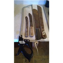 4 Vintage Knives and Meat Saw