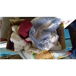 Box of Linen Bedsheets, Doilies, Etc.