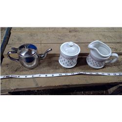 Cream and Sugar Containers and Small Teapot