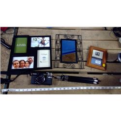 Minolta Camera, Tripod, Picture Frames, and Mirror