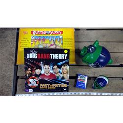 Board Games, Card Deck, Vancouver Canucks Piggy Bank, and Hockey Figure