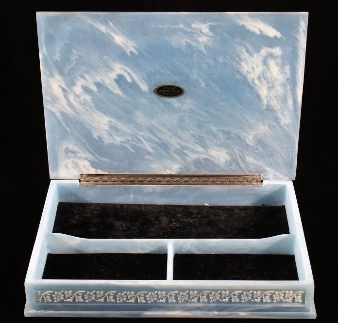 Handcrafted Blue Incolay Jewelry Box