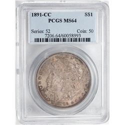 1891-CC $1 Morgan Silver Dollar Coin PCGS MS64 Nice Reverse Toning