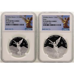 Lot of 2018 Mexico 1 Onza & 1/2 Onza Libertad Proof Coins NGC PF70 Ultra Cameo