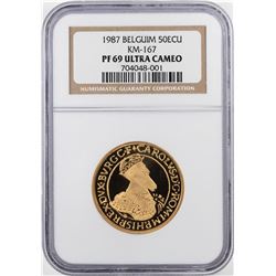 1987 Belgium Proof 50 ECU Gold Coin KM-167 NGC PF69 Ultra Cameo