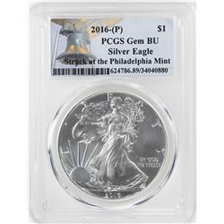 2016-P $1 American Silver Eagle Coin PCGS Gem BU Struck at the Philadelphia Mint