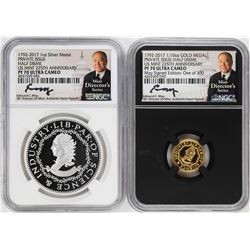 1792-2017 Half Disme 1/10 oz. Gold & 1oz. Silver Medals NGC PF70 W/ Moy Signature Set