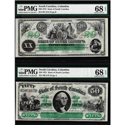 Low Serial Set 1872 $20 & $50 South Carolina Obsolete Notes PMG Superb Gem Unc. 68EPQ