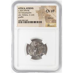 393-294 BC Attica Athens AR Tetradrachm Athena Owl Coin NGC CH VF