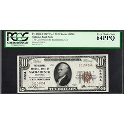 1929 $10 NB of Sacramento, CA CH# 8504 National Currency Note PCGS Very Choice New 64PPQ