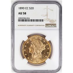 1890-CC $20 Liberty Head Double Eagle Gold Coin NGC AU58