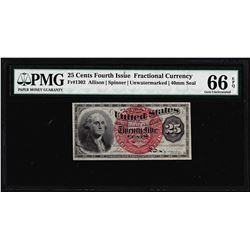 1863 25 Cent 4th Issue Fractional Currency Note Fr.1302 PMG Choice Uncirculated 66EPQ