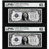 Image 1 : (2) Consecutive 1928A $1 Funnyback Silver Certificate Notes Fr.1601 PMG Gem Uncirculated 65EPQ