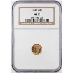 1852 $1 Liberty Head Gold Dollar Coin NGC MS62