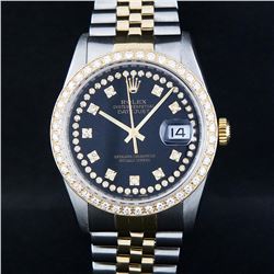 Rolex Mens Two Tone 14K Black String VS Diamond Datejust Wristwatch