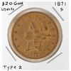 Image 1 : 1871-S Type 2 $20 Liberty Head Double Eagle Gold Coin