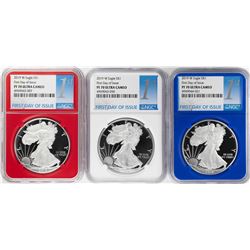 Set of 2019-W $1 Proof American Silver Eagle Coins NGC PF70 Ultra Cameo Red White Blue