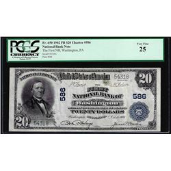 1902PB $20 Washington, PA CH# 586 National Currency Note PCGS Extremely Fine 25