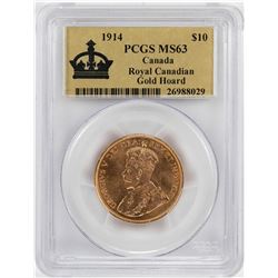 1914 $10 Canada Royal Canadian Gold Hoard Coin PCGS MS63