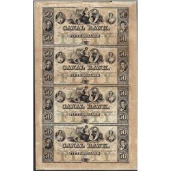 Uncut Sheet of 1800's $50 Canal Bank Obsolete Notes