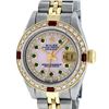 Image 1 : Rolex Ladies Two Tone 14K Pink MOP Diamond Emerald & Ruby Datejust Wriswatch