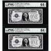 Image 1 : Lot of (2) Consecutive 1928A $1 Funnyback Silver Certificate Notes Fr.1601 PMG Choice Uncirculated 6