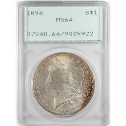 1896 $1 Morgan Silver Dollar Coin PCGS MS64 Old Green Rattler