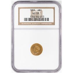 1855 Type 2 $1 Indian Princess Head Gold Dollar Coin NGC AU53