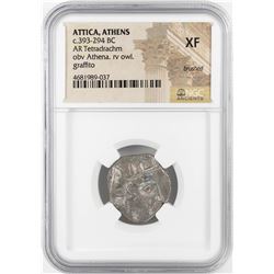 393-294 BC Attica Athens AR Tetradrachm Athena Owl Coin NGC XF