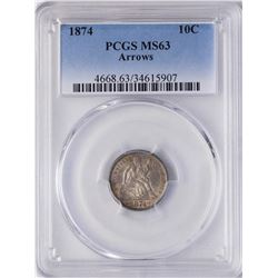 1874 Seated Liberty Dime Coin PCGS MS63 Arrows