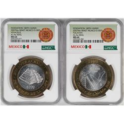 Lot of (2) 2007Mo Mexico Bi-metal 100 Pesos Silver Coins NGC MS64